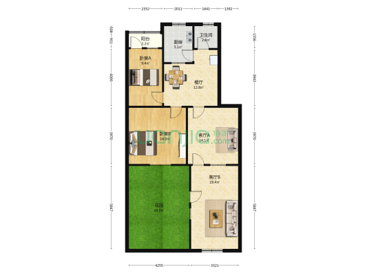 南苑生活区 2室3厅1卫 80平方