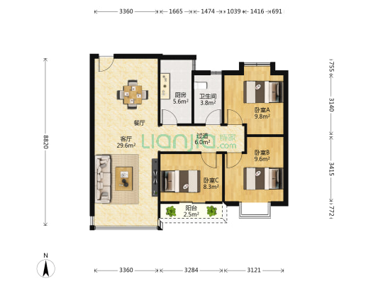 侨建花园 3室1厅1卫 81平方