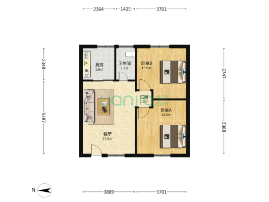 大英山路168号 2室1厅1卫 77平方