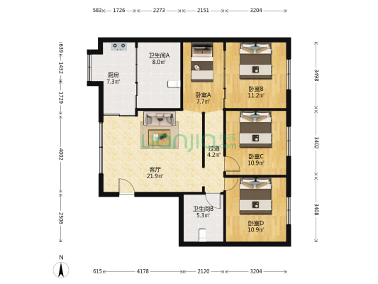 石坪桥横街32号 4室1厅2卫 112平方