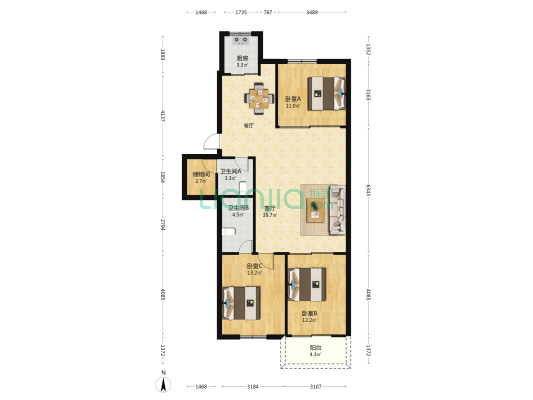 鼓山商贸中心 3室1厅2卫 123平方