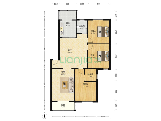 中国银行家属院 3室2厅1卫 122平方