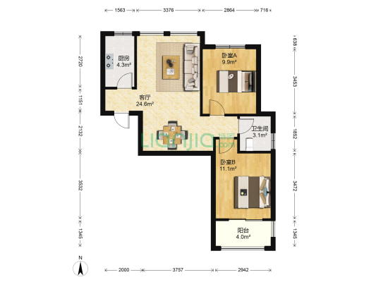 红联九漾华庭▪东区 2室1厅1卫 83平方