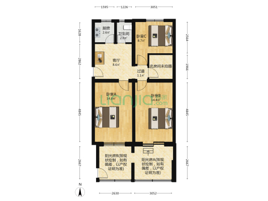 环新北路18号楼 3室1厅1卫 80平方
