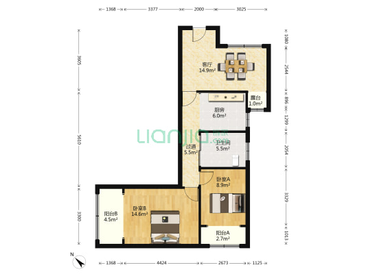建中大楼 2室1厅1卫 90平方