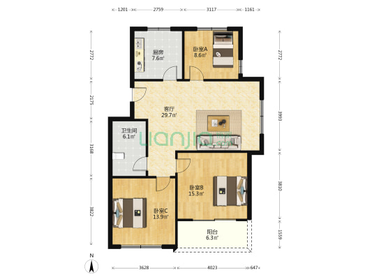 琅琊首府 3室1厅1卫 104平方