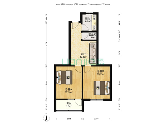 绿苑花园 2室1厅1卫 61平方