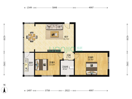福星苑 2室1厅1卫 88平方