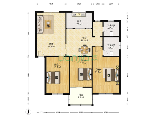 聚宝园 3室2厅2卫 157平方