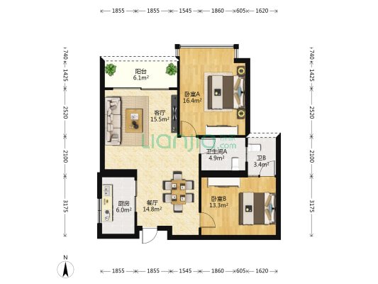 衡阳大厦 2室2厅2卫 92平方