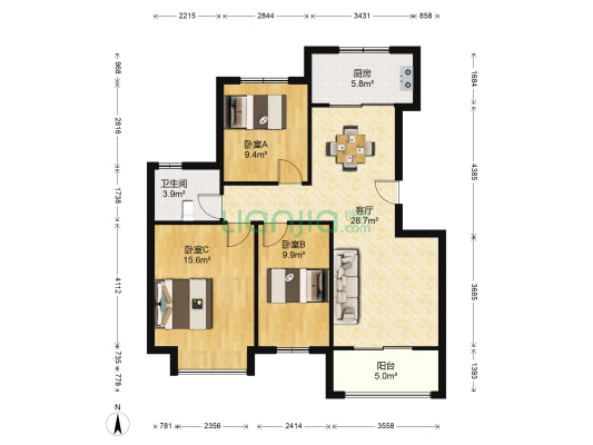 馥桂名居 3室1厅1卫 108平方