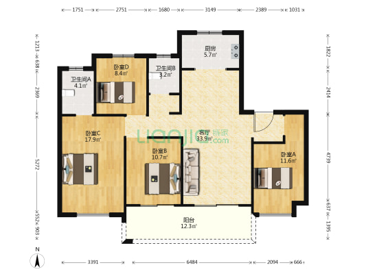 高速时代公馆 4室1厅2卫 119平方