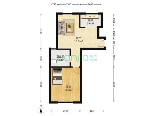 如园 1室1厅1卫 57平方