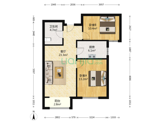 首创国际半岛伊维萨小镇 2室1厅1卫 86平方