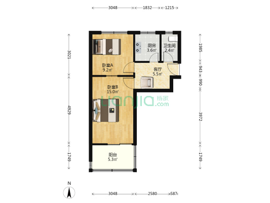 天马小区 2室1厅1卫 49平方