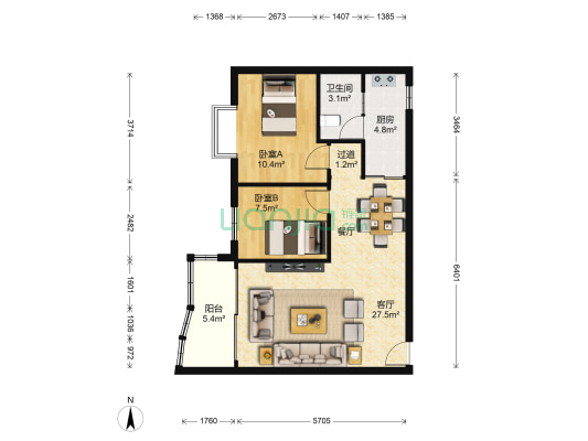 万兴苑（荔湾） 2室1厅1卫 74平方