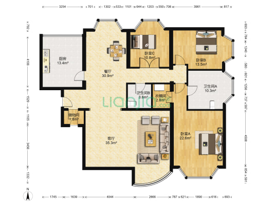 通用时代国际公寓 3室2厅2卫 204平方