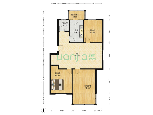 工行宿舍楼 2室1厅1卫 96平方