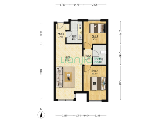 孔雀城—悦公馆 2室1厅1卫 75平方