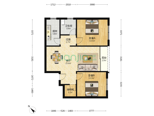 金花公寓 2室1厅1卫 88平方
