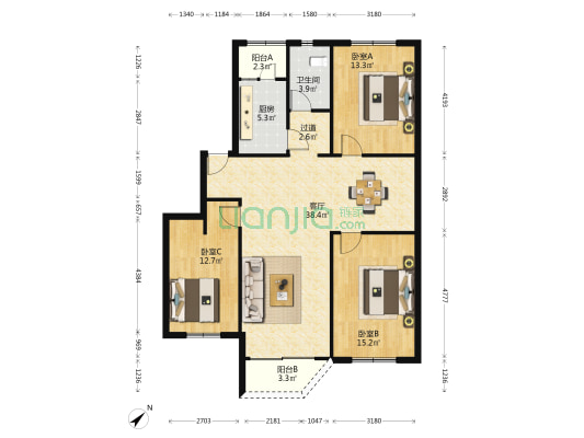 南玻公寓北区 3室1厅1卫 116平方