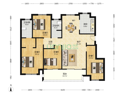 阳光城文澜府 4室1厅2卫 125平方