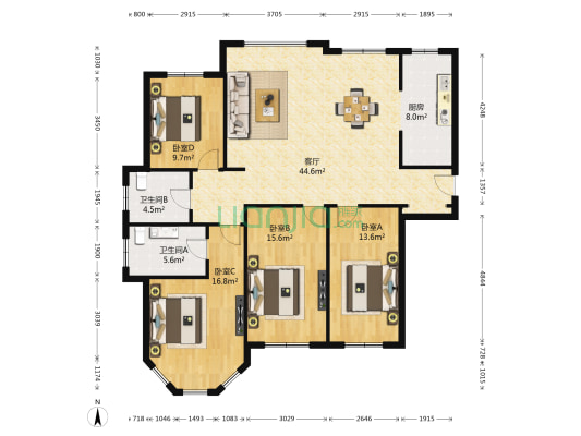 香江湾 4室1厅2卫 168平方