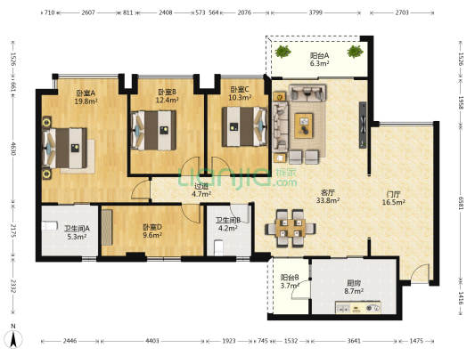 雍景豪园灏景台 4室1厅2卫 144平方