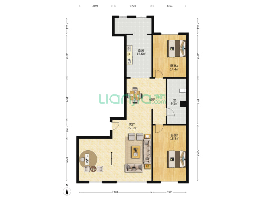 华鸿国际 2室1厅1卫 171平方
