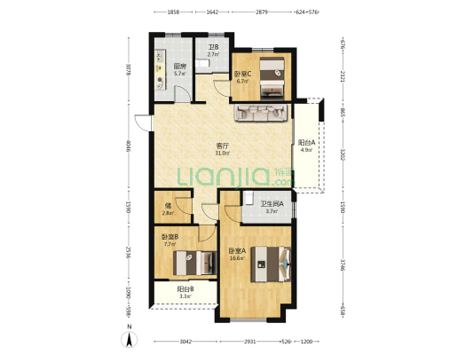 碧桂园未央苑 3室1厅2卫 113平方
