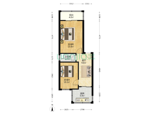 煤田地质局一八六队家属院 2室1厅1卫 43平方