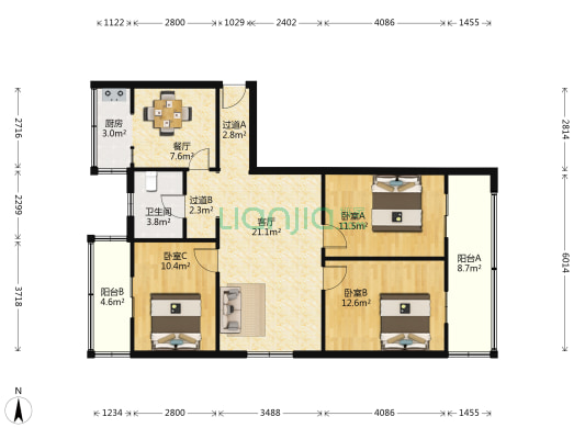 陇海西路55号院 3室2厅1卫 97平方