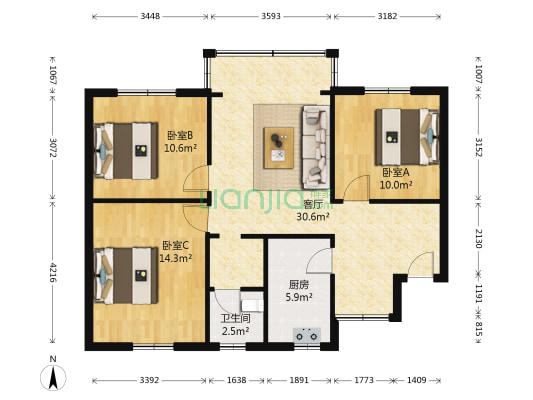 正西街160号 3室1厅1卫 96平方