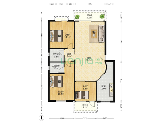 今日家园 3室1厅2卫 118平方