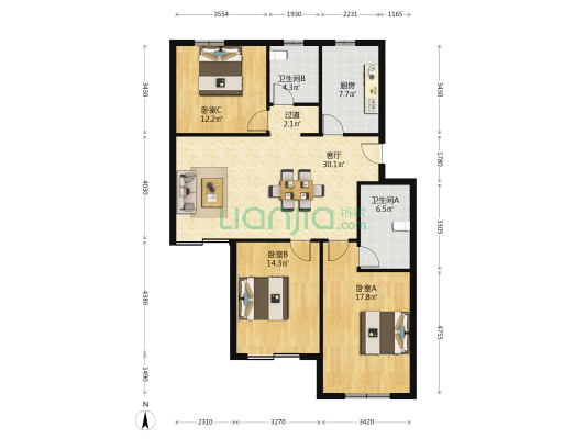 福泉苑 3室1厅2卫 115平方