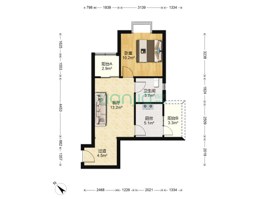 新桥逸景B区 1室1厅1卫 55平方