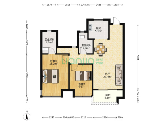 金科源江筑 2室1厅2卫 101平方
