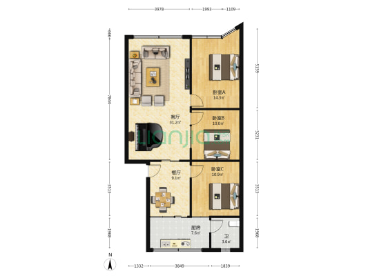 同心东路 3室2厅1卫 108平方