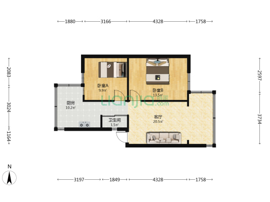 安康路151号 2室1厅1卫 52平方