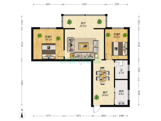 金鸡巷8号 2室2厅1卫 88平方