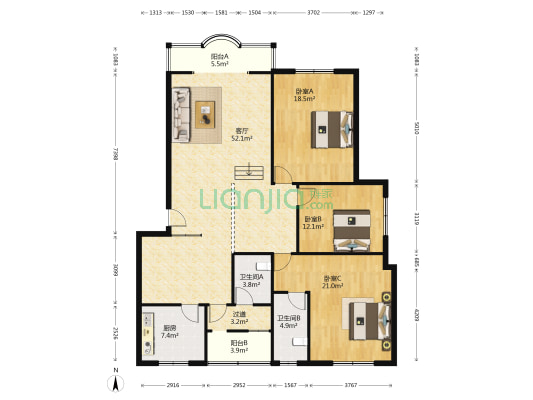 嘉信茗苑 3室1厅2卫 153平方