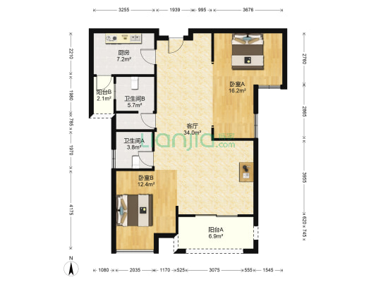 星城印象 2室1厅2卫 110平方