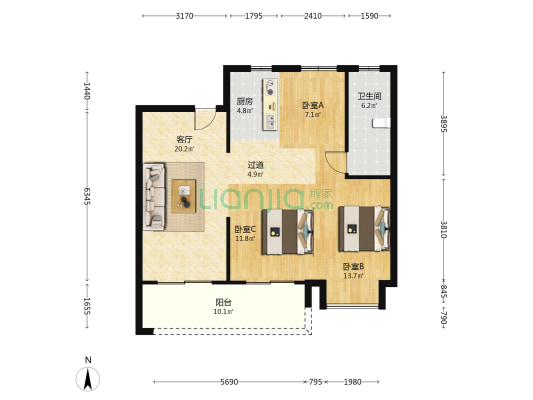 胜利公馆 3室1厅1卫 102平方