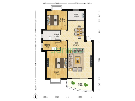 建设路小区 2室1厅1卫 99平方