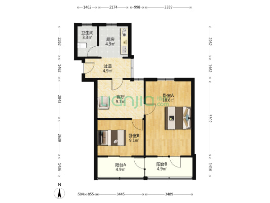 通启路8号 2室1厅1卫 73平方