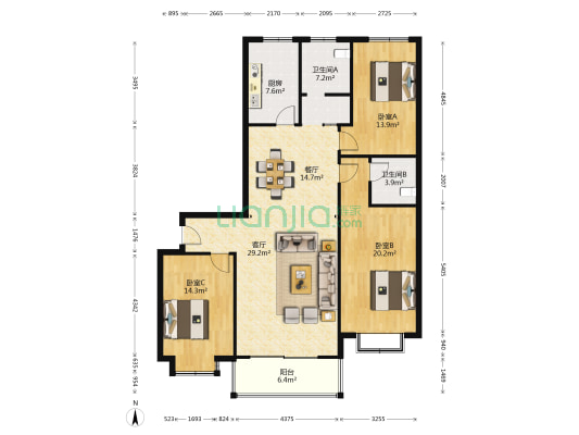 山东地矿五院 3室2厅2卫 156平方