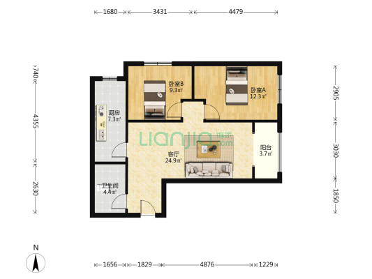 翡翠滨江精装两居，业主诚心出售-户型图