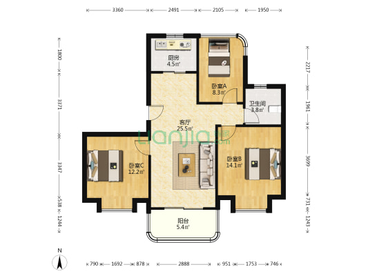 胜科星洲府·御庭 3室1厅1卫 96平方