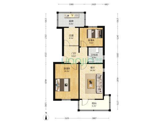 陕西歌剧院家属院 2室1厅1卫 67平方