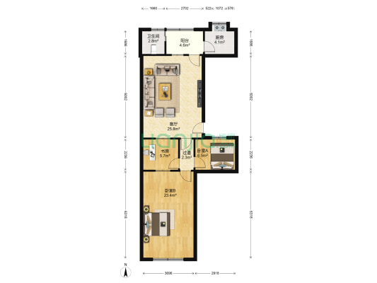 省地铁局宿舍 3室1厅1卫 81平方